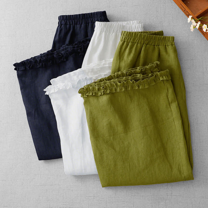 Buddha Stones Commute Elastic Waistband Pleated Hem Capri Length Women's Lined Skirt With Pockets