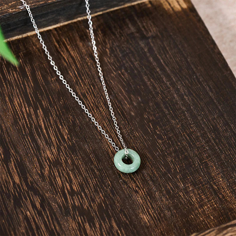 Buddha Stones Green Jade Peace Buckle Abacus Luck Necklace Pendant