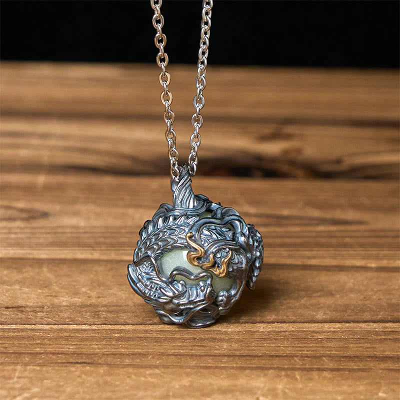 Buddha Stones Copper Dragon Surrounding Bead Strength Pendant Necklace