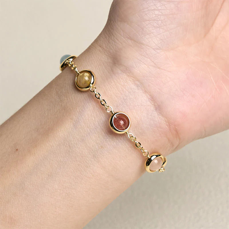 Buddha Stones Colorful Crystal Amethyst Strawberry Quartz Balance Bracelet