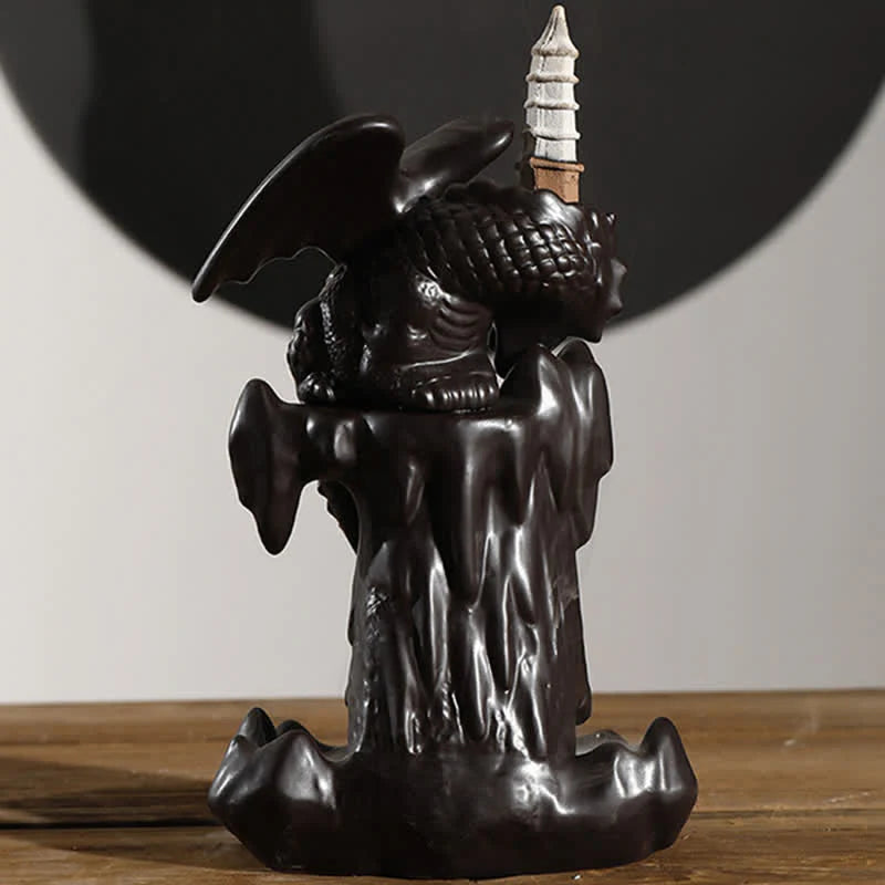Buddha Stones Nordic Dragon Ceramic Backflow Smoke Fountain Meditation Healing Incense Burner Led Ball Decoration