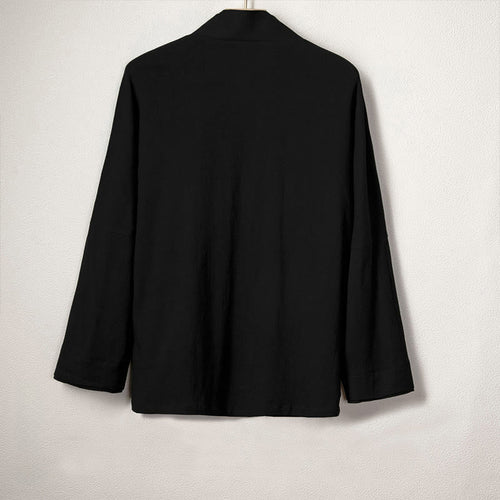 Buddha Stones Men's Plain Design Open Front Jacket Cotton Linen Long Sleeve Kimono