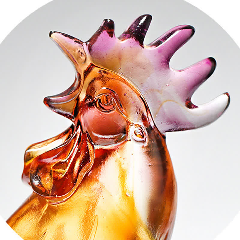 Buddha Stones Handmade Liuli Crystal Rooster Art Piece Home Decoration
