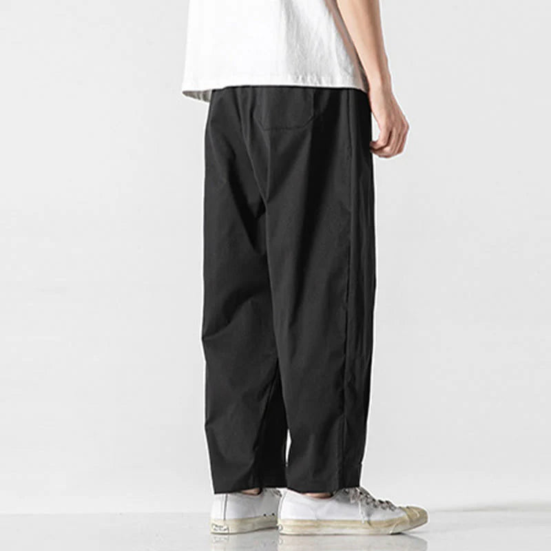 Buddha Stones Summer Solid Drawstring Ankle-Length Men's Cargo Harem Pants With Pockets