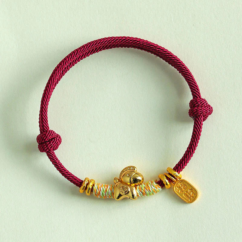 Buddha Stones Year Of The Horse Red String Black String Lucky Fortune Charm Braided Connection Bracelet