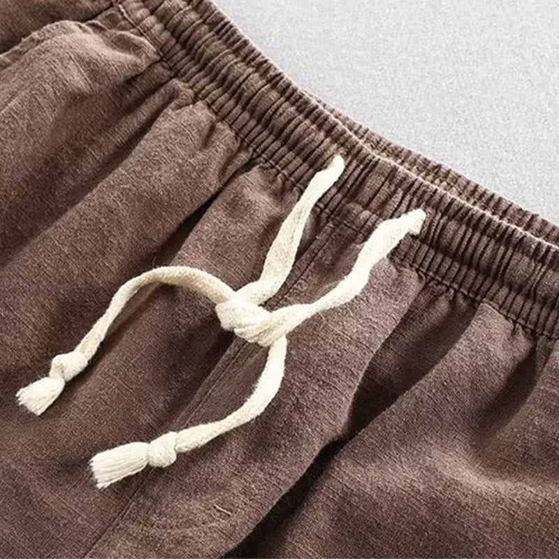 Buddha Stones Drawstring Elastic Waist Cotton Men's Shorts With Pockets