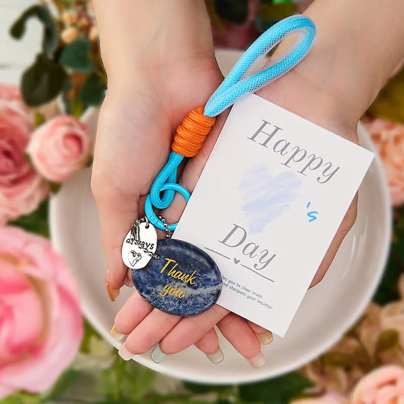 Buddha Stones Thank You Gifts Natural Sodalite Calm Key Chain Hanging Decoration