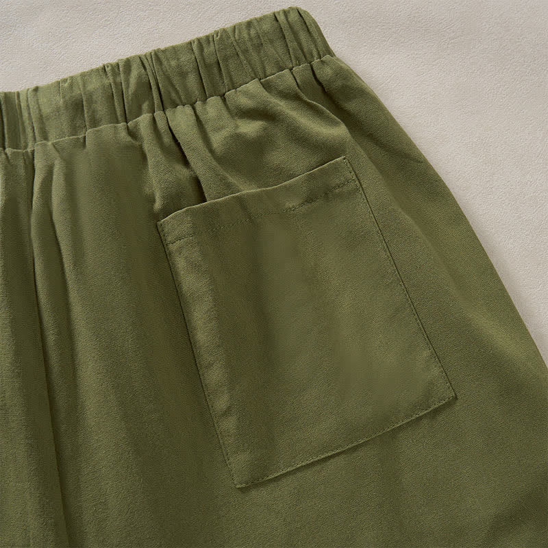 Buddha Stones Summer Lace-trimmed Hem Solid Color Women's Tapered Pants With Pockets