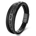 Buddha Stones Titanium Steel Buckle Multilayered Braided Leather Calm Bracelet