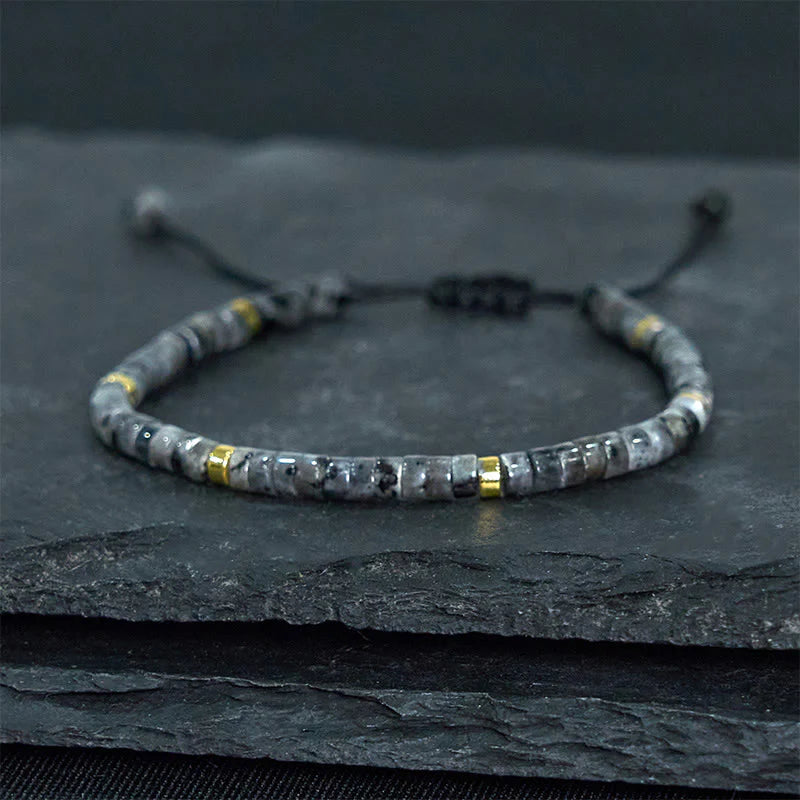 Buddha Stones Natural Black Glitter Stone Courage Spacer Bead Bracelet