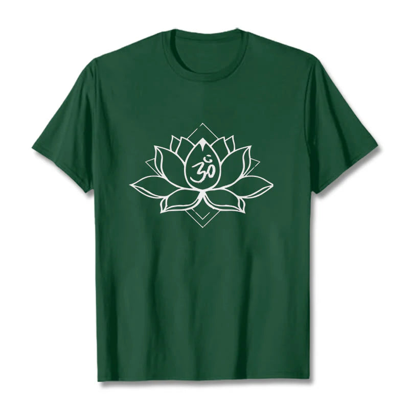 Buddha Stones Blooming Lotus Om Sanskrit Pattern Cotton Tee T-shirt