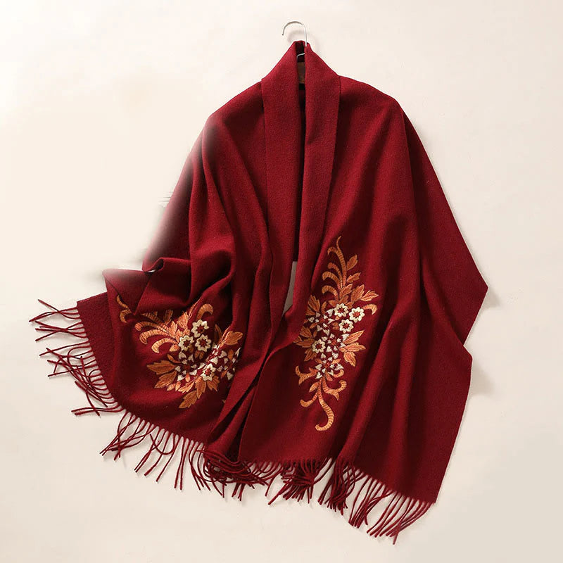 Buddha Stones Wool Shawl Begonia Embroidery Tassel Winter Cozy Travel Scarf Wrap (Extra 30% Off | USE CODE: FS30)