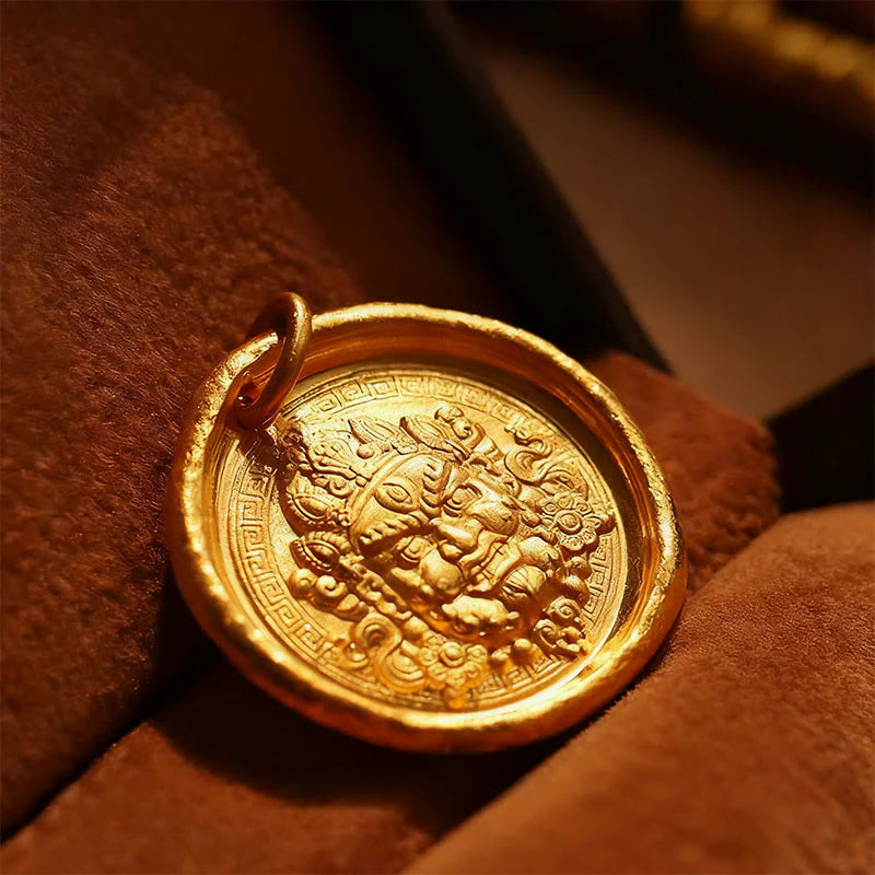 Buddha Stones 24k Gold Plated Brass Yellow Jambhala Prosperity Protection Chain Pendant Necklace