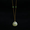 Buddha Stones Natural Hetian Jade Small Bag Pattern Prosperity String Necklace Pendant