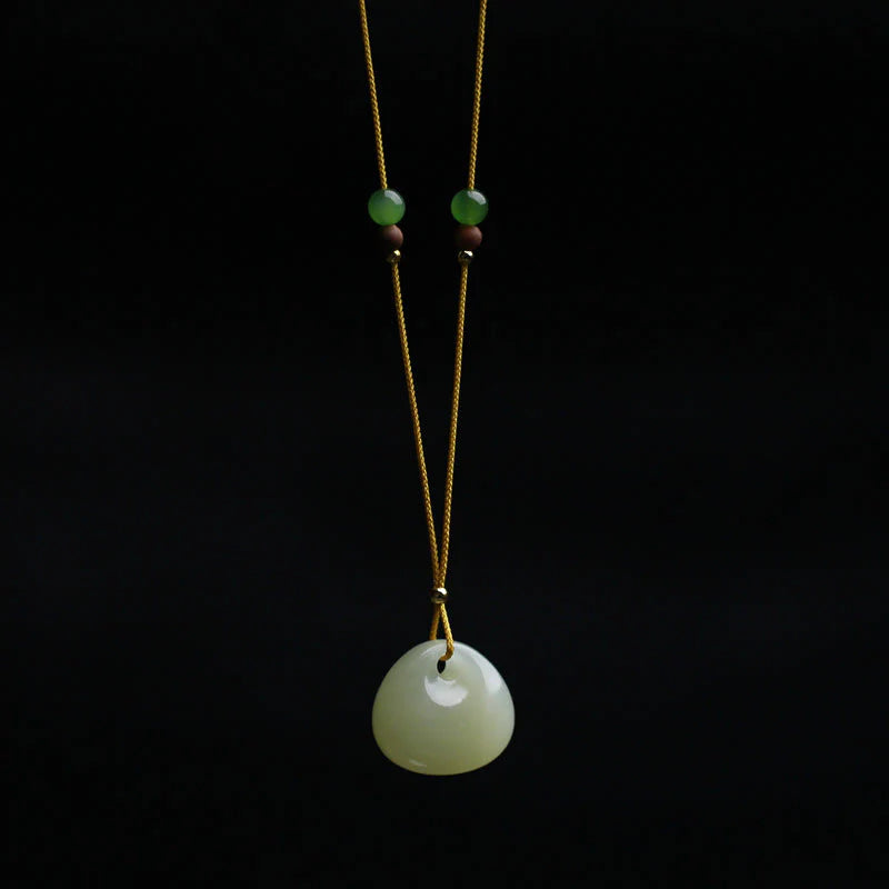 Buddha Stones Natural Hetian Jade Small Bag Pattern Prosperity String Necklace Pendant
