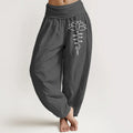 Buddha Stones Unalome Symbol Lotus Flower Pattern Women's Elastic Waist Harem Cotton Pants