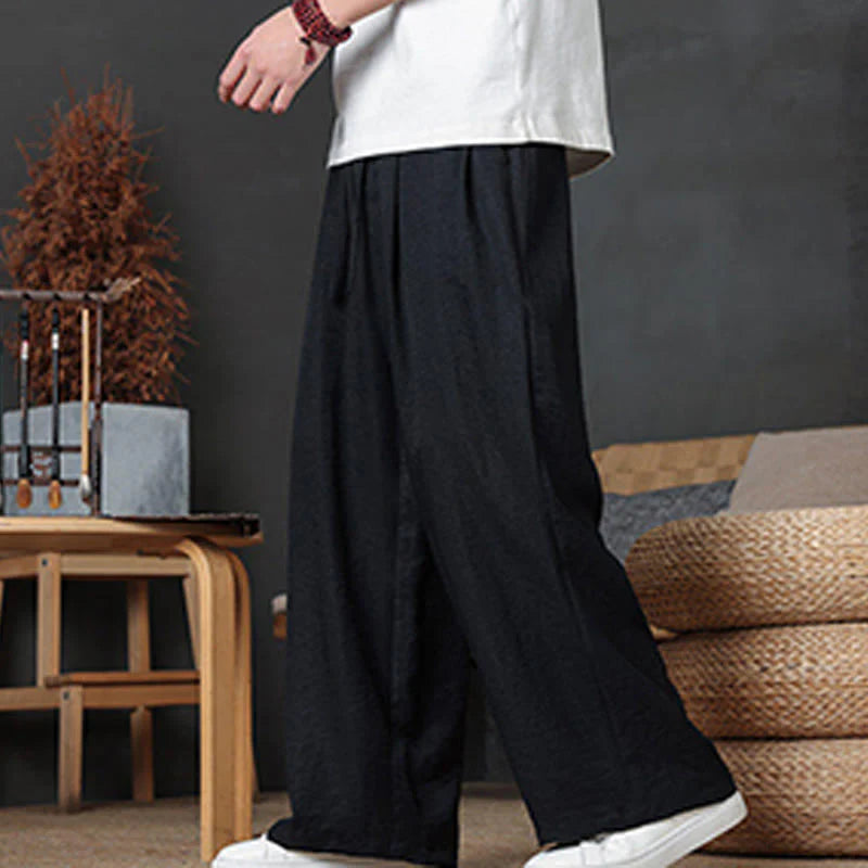Buddha Stones Casual Plain Color Drawstring Design Men's Pants With Pockets