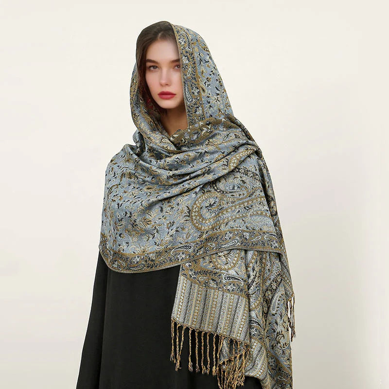 Buddha Stones Ethnic Daily Tibetan Paisley Pattern Tassel Cozy Scarf Shawl