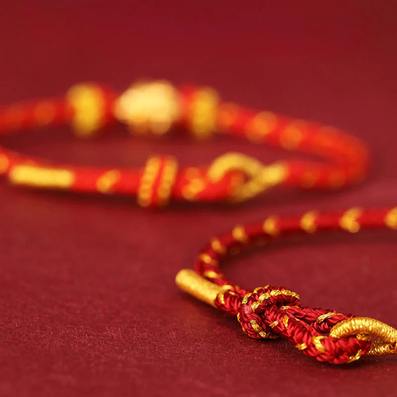 Buddha Stones 999 Gold Year Of The Horse Braided String Rope Luck Adjustable Bracelet