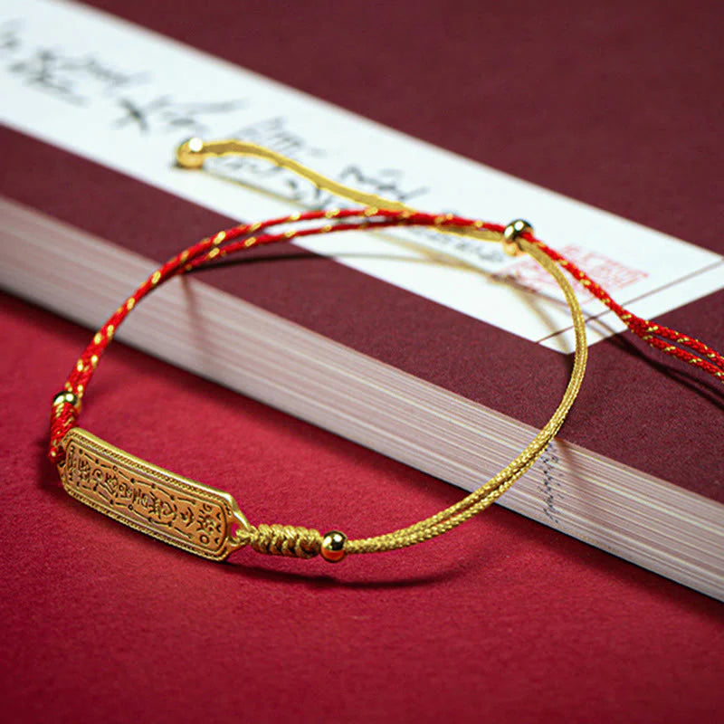 Buddha Stones 14K Gold-plated Copper Amulet Protection Red Golden Rope Bracelet