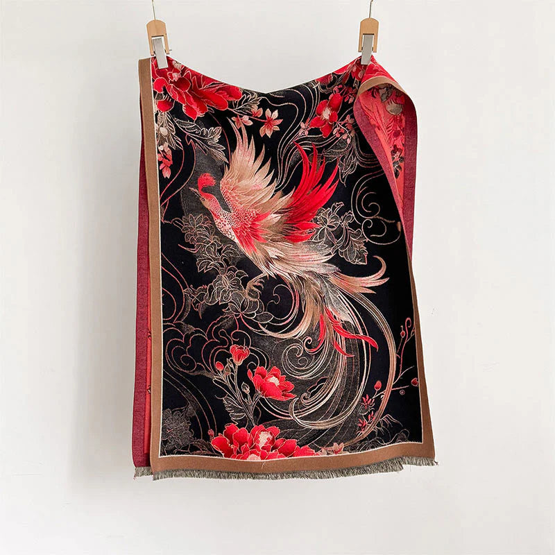Buddha Stones Winter Thermal Phoenix Flowers Pattern Tassels Soft Scarf Shawl