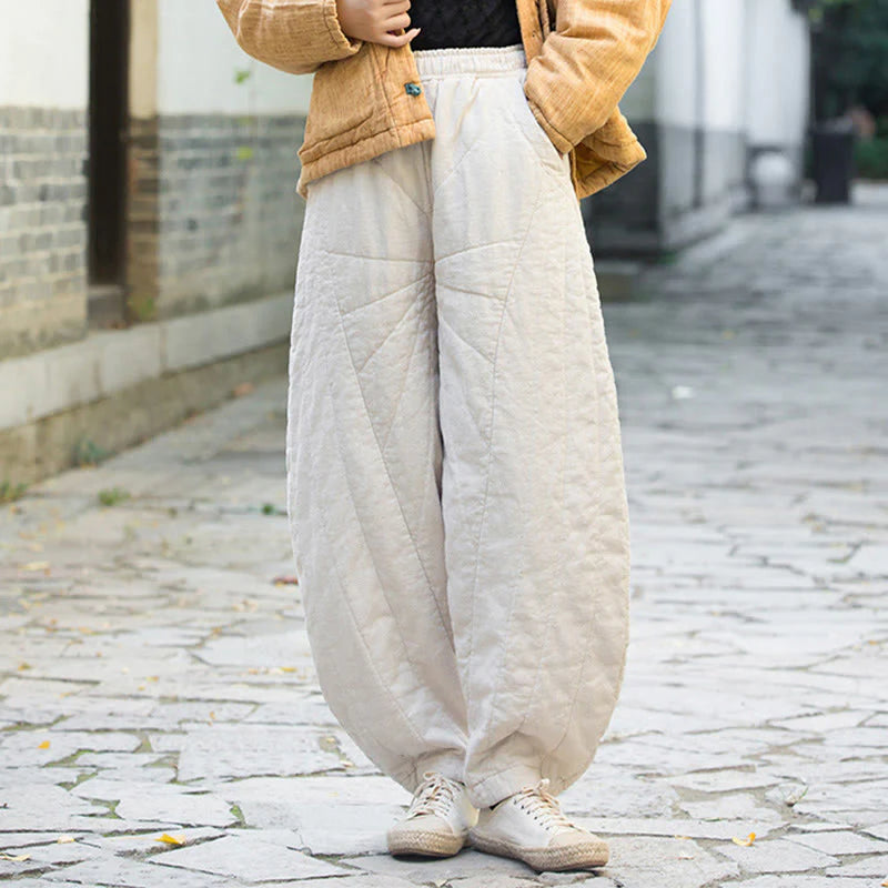 Buddha Stones Plain Cotton Thick Women's 7-8 Length Pants With Pockets