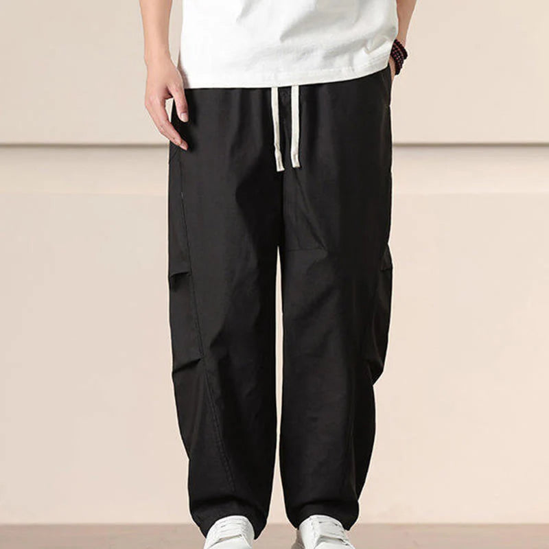 Buddha Stones Commute Spring Solid Color Drawstring Men's Harem Pants With Pockets