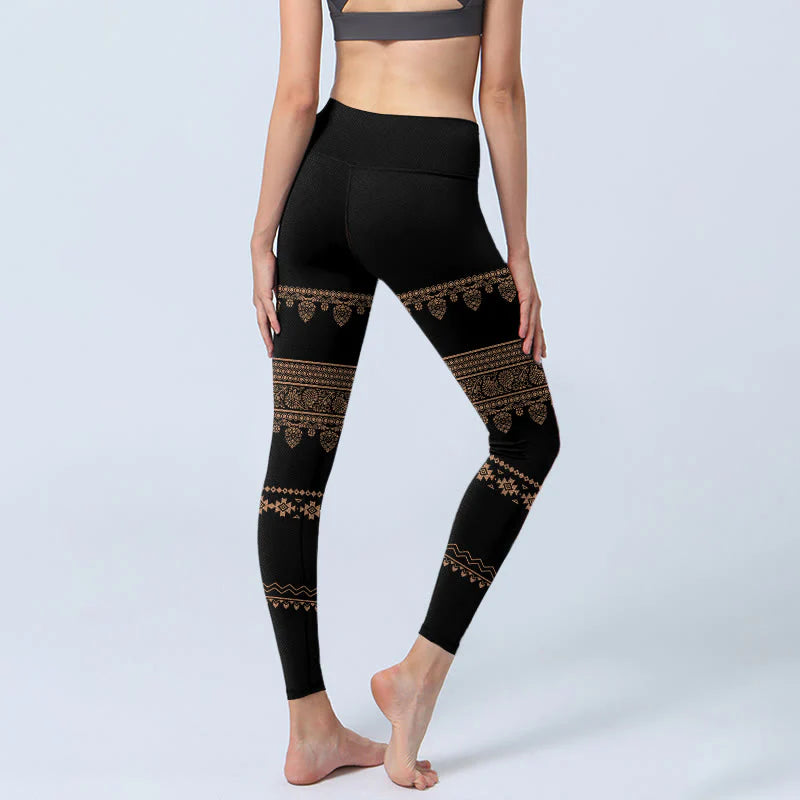 Buddha Stones Mandala Floral Leaf Pattern Gym Leggings Women's Yoga Pants