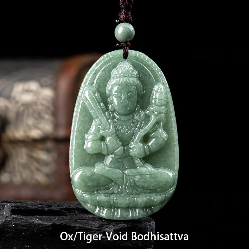 Buddha Stones Chinese Zodiac Natal Buddha Natural Jade Wealth Prosperity Necklace Pendant (Extra 30% Off | USE CODE: FS30)