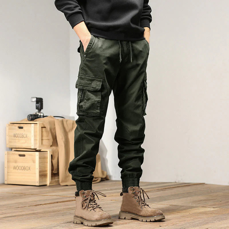 Buddha Stones Summer Cotton Elastic Cuffs Tapered Men's Pants With Pockets