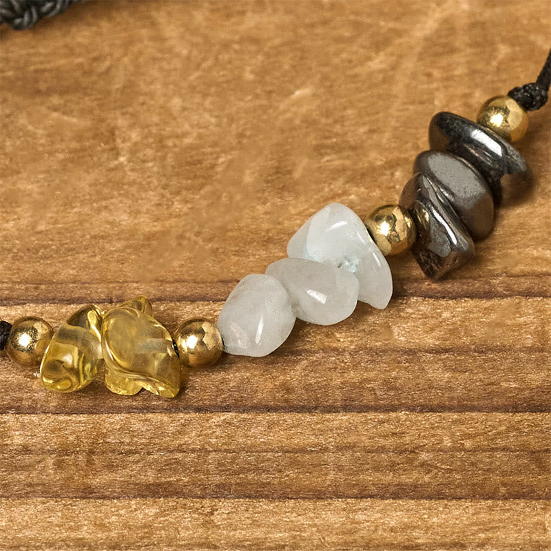 Buddha Stones Citrine Green Aventurine Pyrite Success Rope Card Bracelet