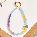 Buddha Stones Blue Chalcedony Citrine Heart Design Energy Key Chain Phone Hanging Decoration