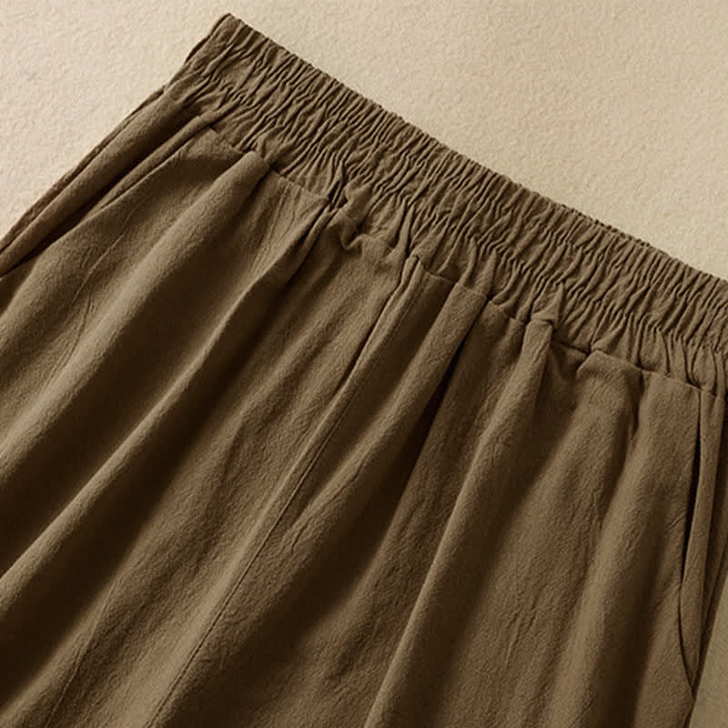 Buddha Stones High Waist Capri Cropped Women's Wide Leg Cotton Pants With Pockets