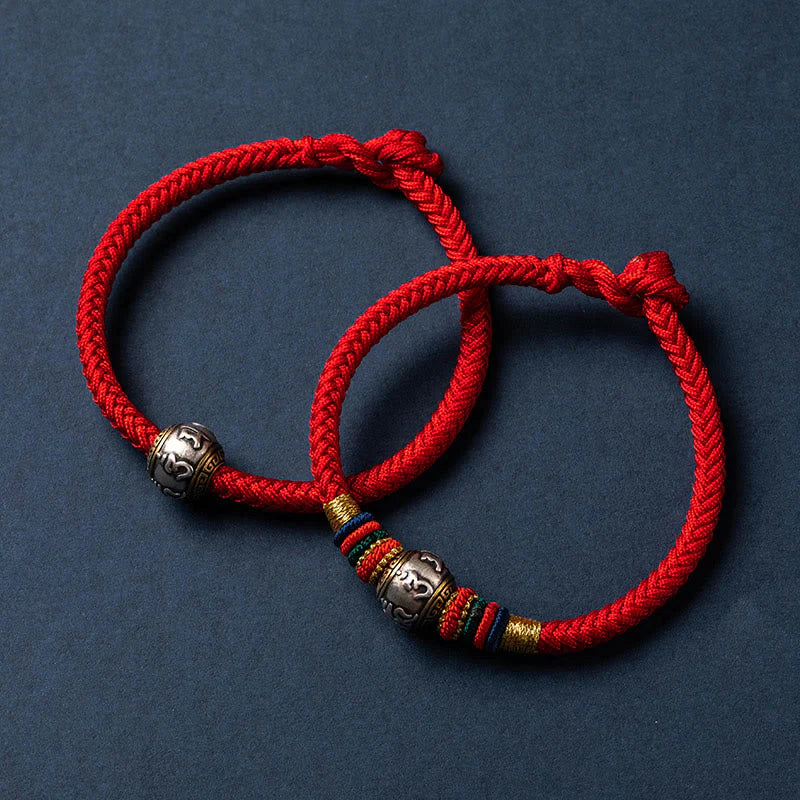 Buddha Stones 925 Sterling Silver Tibet Handmade Om Mani Padme Hum Luck Protection King Kong Knot Braided Bracelet