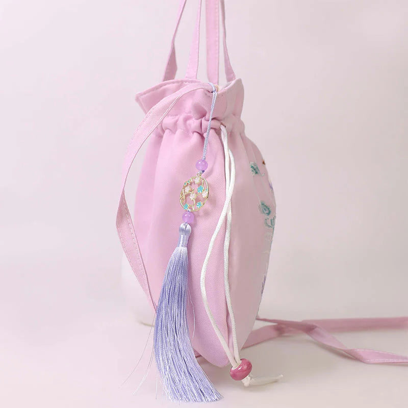 Buddha Stones Suzhou Embroidery Lotus Deer Epiphyllum Peony Rabbit Cotton Linen Tote Crossbody Bag Shoulder Bag Handbag
