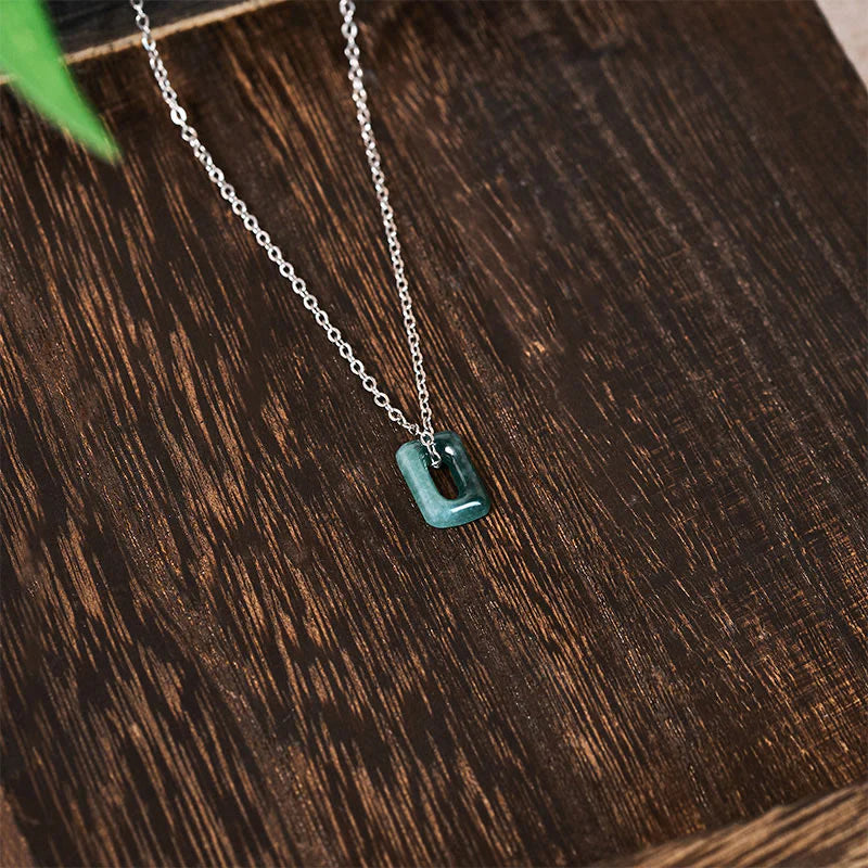 Buddha Stones Mini Square Green Jade Abundance Necklace Pendant