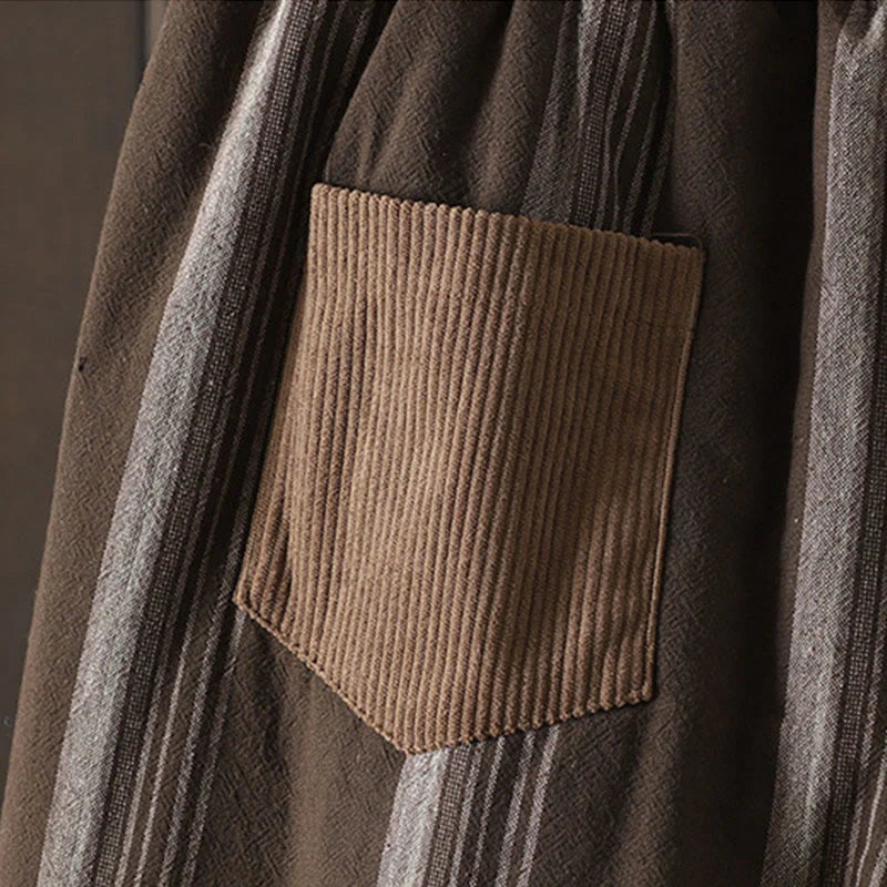 Buddha Stones Commute Thermal Striped Cotton Women's Harem Pants With Pockets