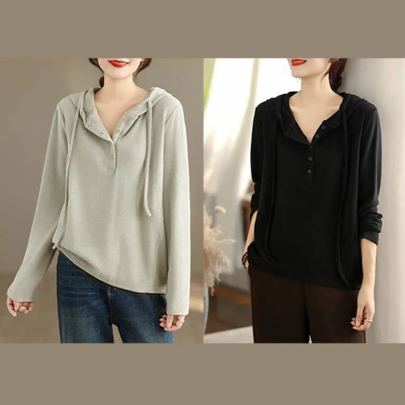 Buddha Stones Winter Solid Color Cotton Long Sleeve Women's Hoodie Has Hood