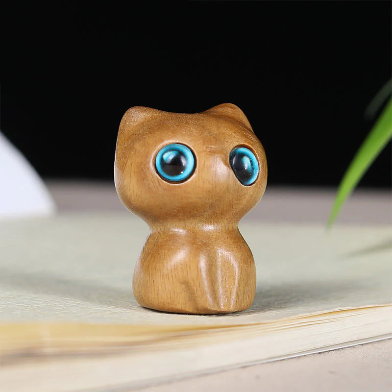 Buddha Stones Ebony Wood Small Leaf Red Sandalwood Cute Cat Animals Calm Decoration