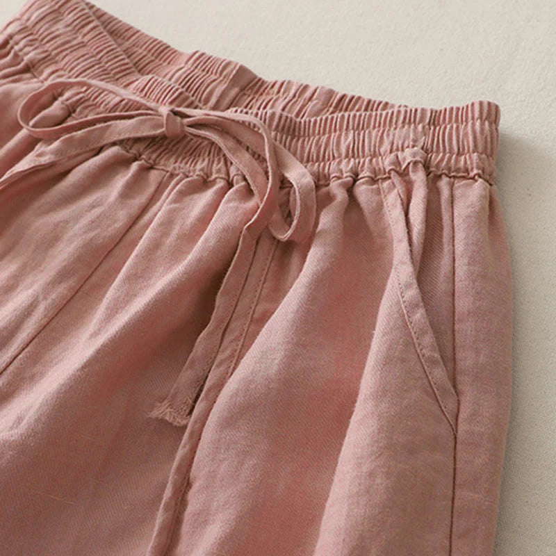 Buddha Stones Casual Plain Solid Color Patchwork Women's Polyester 7-8 Length Wide Leg Pants With Pockets
