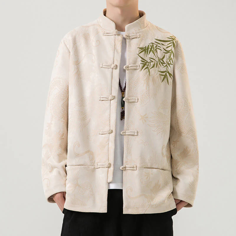 Buddha Stones Bamboo Dragon Frog-Button Desgin Long Sleeve Men's Jacket