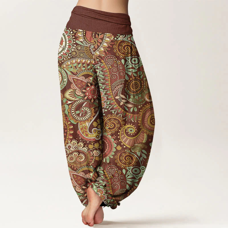 Buddha Stones Cotton Traditional Paisley Pattern Women's Elastic Waist Harem Pants