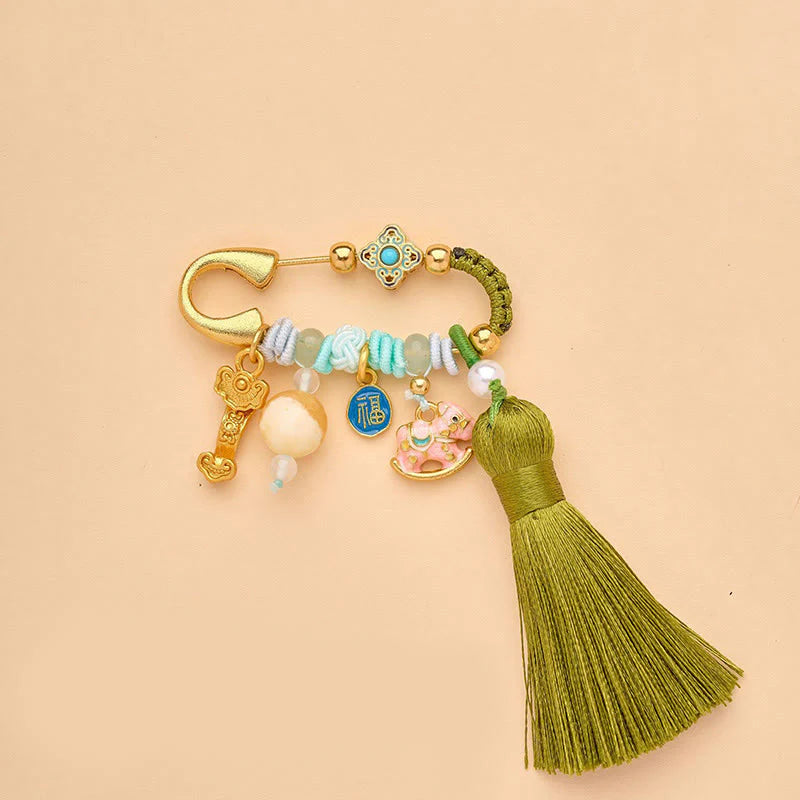 Buddha Stones Year Of The Horse Fu Character Lotus Attract Fortune Ruyi Handle Peace Buckle Luck Brooch