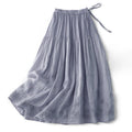 Buddha Stones Embroidery Hollow Design A-line Drawstring High Waist Women's Skirt With Pockets