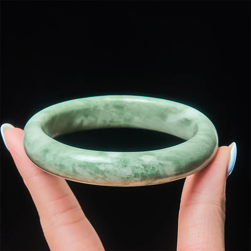Buddha Stones Natural Jade Simple Design Prosperity Cuff Bangle Bracelet