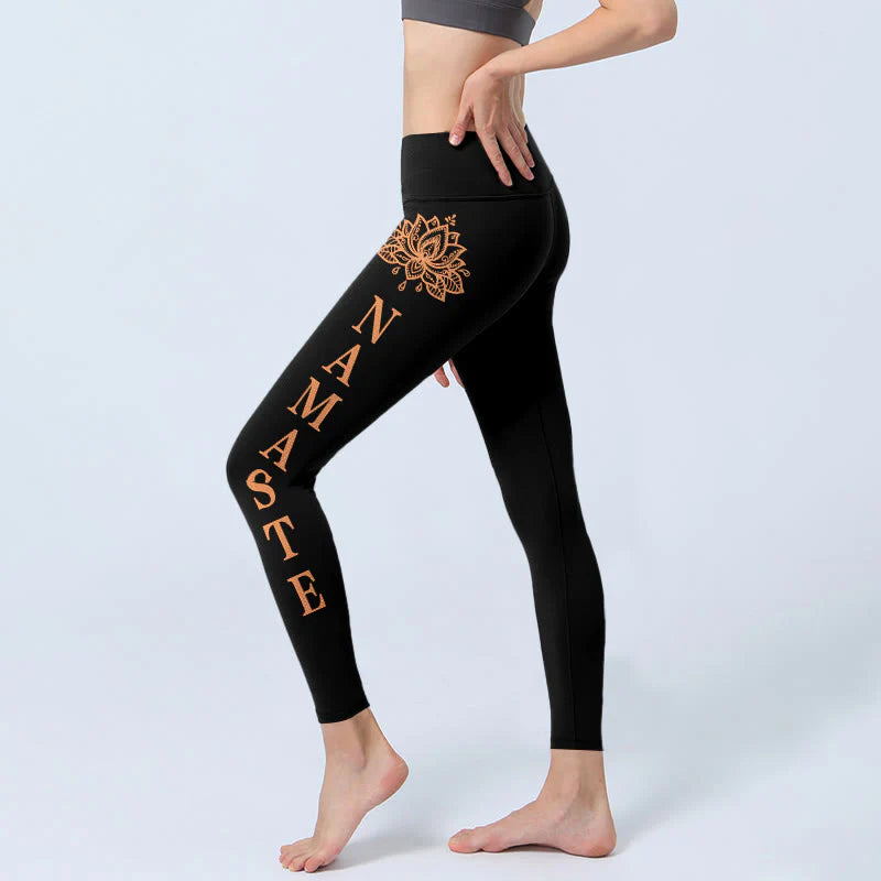 Buddha Stones Namaste Lotus Shape Gym Leggings Women's Yoga Pants