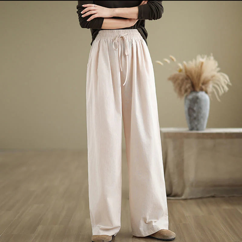 Buddha Stones Casual Straight-leg Women's Cotton Pants With Pockets