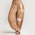 Buddha Stones Pure Cotton Lotus Flower Flowing Ribbons Hand Wearing Prayer Beads Clouds Pattern Women's Elastic Waist Harem Pants