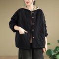 Buddha Stones Diamond Grid Pattern Women's Long Sleeve Cotton Thickened Jacket With Pockets