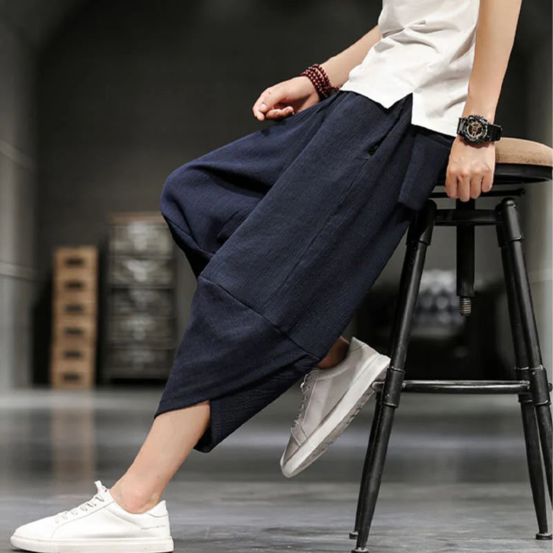 Buddha Stones Summer Solid Men's Cropped Pants With Pockets